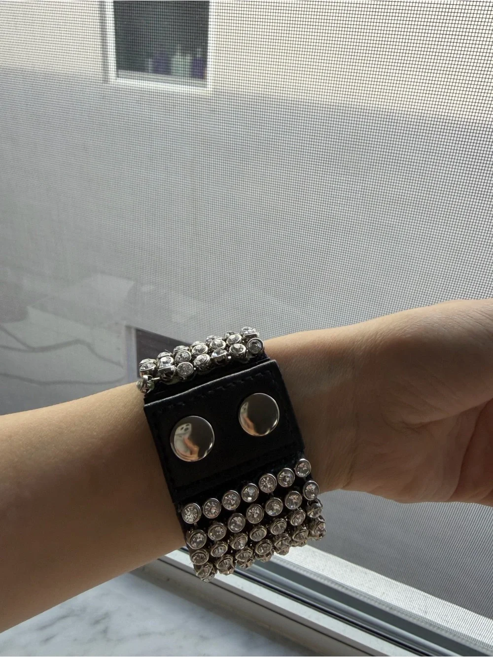 Silver Tone Multi-Row Rhinestone Statement Stretch Bracelet